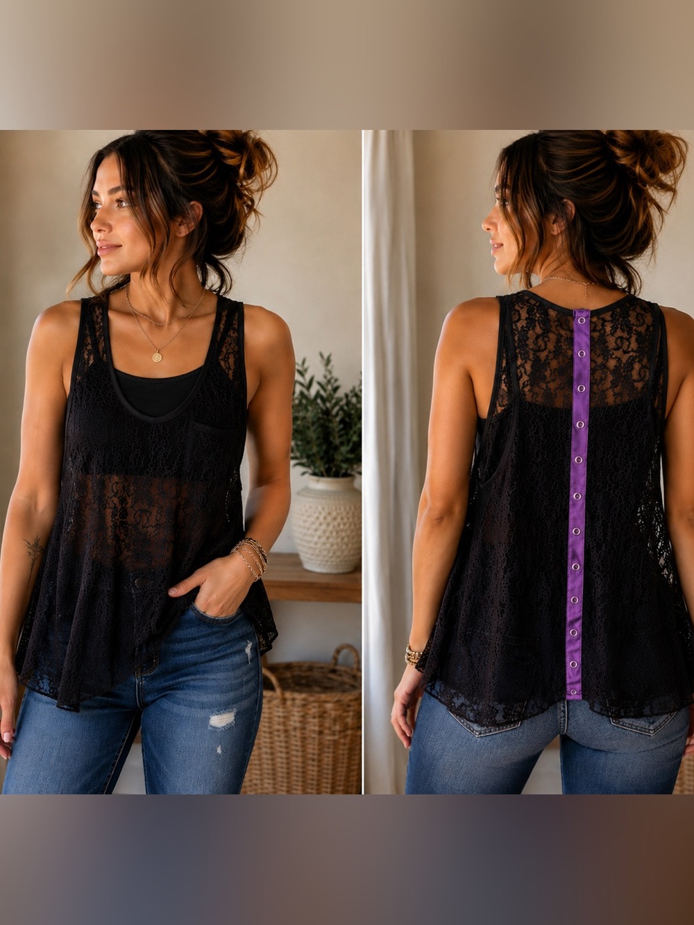 We The Free by Free People black lace tank top – Size Small
